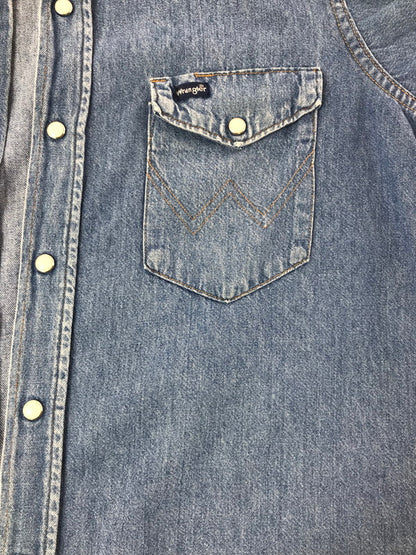 【現状渡し品】【メンズ】 WRANGLER ラングラー 80's DENIM SHIRT 80年代 デニム シャツ ヴィンテージ 146-260820-rt-06-tag サイズ：15.5 カラー：インディゴ 万代Net店