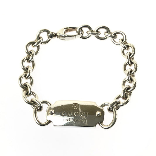 【中古品】【レディース】 GUCCI グッチ LOGO PLATE CHAIN BRACELET ロゴ プレート チェーン ブレスレット アクセサリー 182-260701-na-18-tagh サイズ：17 カラー：シルバー 万代Net店