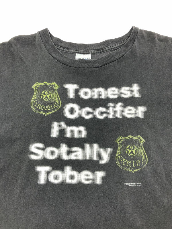 【中古品】【メンズ】 GILDAN ギルダン 90's TONEST OCCIFER I'M SOTALLY TOBER T-SHIRT USA製 c1995 ショートスリーブ Tシャツ 半袖Tシャツ トップス 146-260702-rt-11-tag サイズ：XL カラー：ブラック 万代Net店