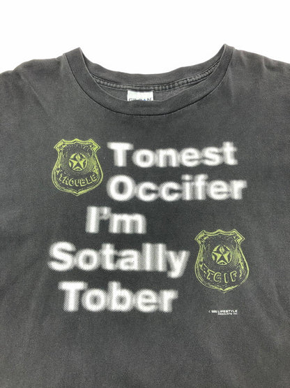 【中古品】【メンズ】 GILDAN ギルダン 90's TONEST OCCIFER I'M SOTALLY TOBER T-SHIRT USA製 c1995 ショートスリーブ Tシャツ 半袖Tシャツ トップス 146-260702-rt-11-tag サイズ：XL カラー：ブラック 万代Net店