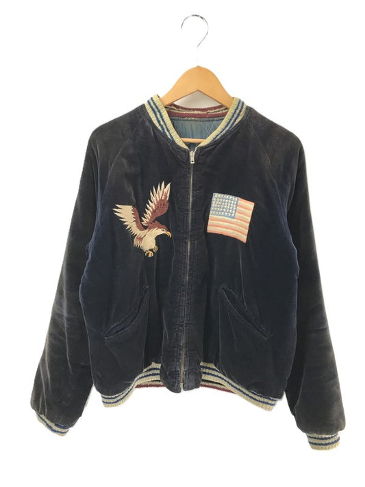 【現状渡し品】【メンズ】 TAILOR TOYO テーラー東洋 REVERSIBLE SOUVENIR JACKET TT10797 リバーシブル スーベニア ジャケット 硫黄島×虎×鷹 別珍 サテン スカジャン アウター 145-260707-na-07-tagh サイズ：中 カラー：ネイビー/ブルー 万代Net店