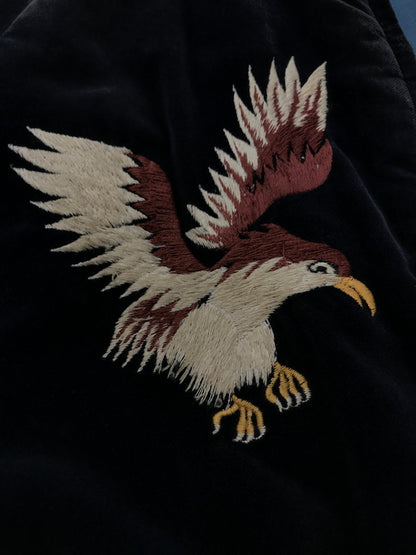 【現状渡し品】【メンズ】 TAILOR TOYO テーラー東洋 REVERSIBLE SOUVENIR JACKET TT10797 リバーシブル スーベニア ジャケット 硫黄島×虎×鷹 別珍 サテン スカジャン アウター 145-260707-na-07-tagh サイズ：中 カラー：ネイビー/ブルー 万代Net店