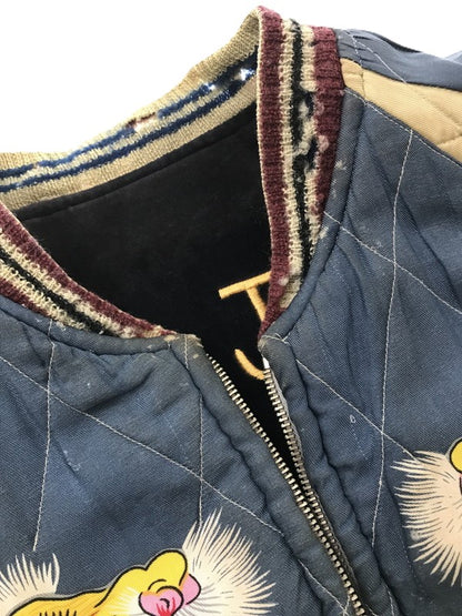 【現状渡し品】【メンズ】 TAILOR TOYO テーラー東洋 REVERSIBLE SOUVENIR JACKET TT10797 リバーシブル スーベニア ジャケット 硫黄島×虎×鷹 別珍 サテン スカジャン アウター 145-260707-na-07-tagh サイズ：中 カラー：ネイビー/ブルー 万代Net店