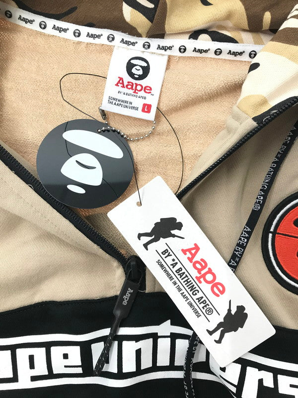 【中古美品】【メンズ】 AAPE BY A BATHING APE エーエイプ バイ ア ベイシング エイプ ZIP UP HOODIE ジップアップフーディー 半袖 トップス 142-260714-YY-16-tagh サイズ：L カラー：ベージュ 万代Net店