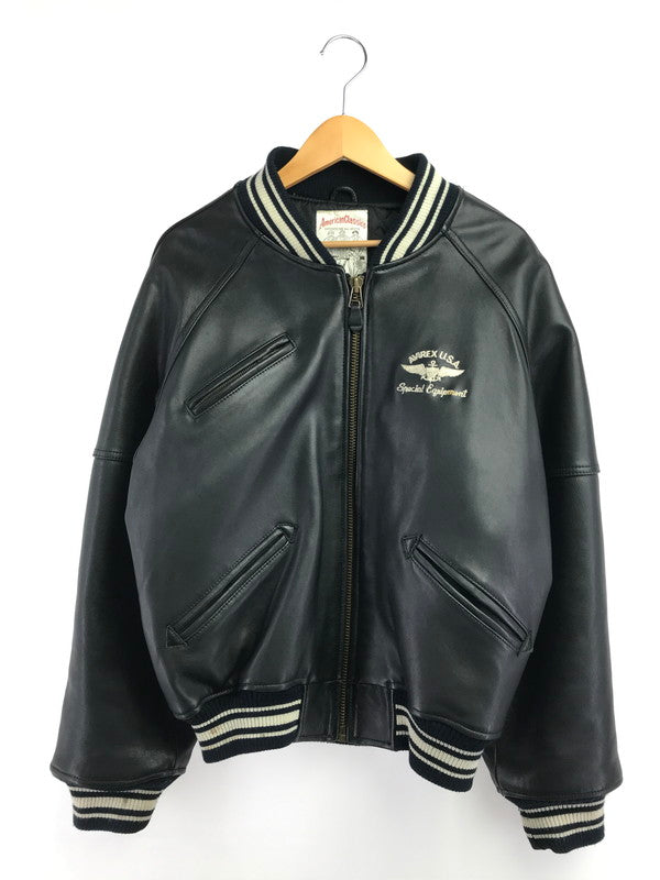 【中古品】【メンズ】 AVIREX アヴィレックス LEATHER VARSITY JACKET レザー バーシティージャケット アウター 145-260707-na-15-tagh サイズ：M カラー：ブラック 万代Net店