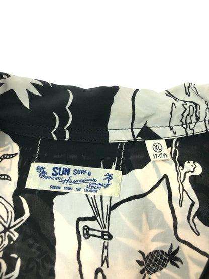 【中古品】【メンズ】 SUN SURF サンサーフ SHOWING HAWAIIAN ISLAND RAYON HAWAIIAN SHIRT SS39012 レーヨン ハワイアン シャツ トップス 145-260716-rt-12-tagh サイズ：XL カラー：ブラック/ホワイト 万代Net店