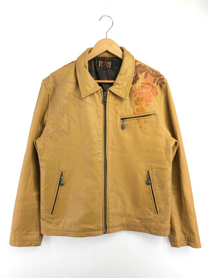【中古品】【メンズ】 錦 ニシキ FLOWER EMBROIDERY GOAT LEATHER JACKET 刺繍 入り レザー ジャケット アウター 145-260714-rt-01-tag サイズ：Xl カラー：キャメル 万代Net店