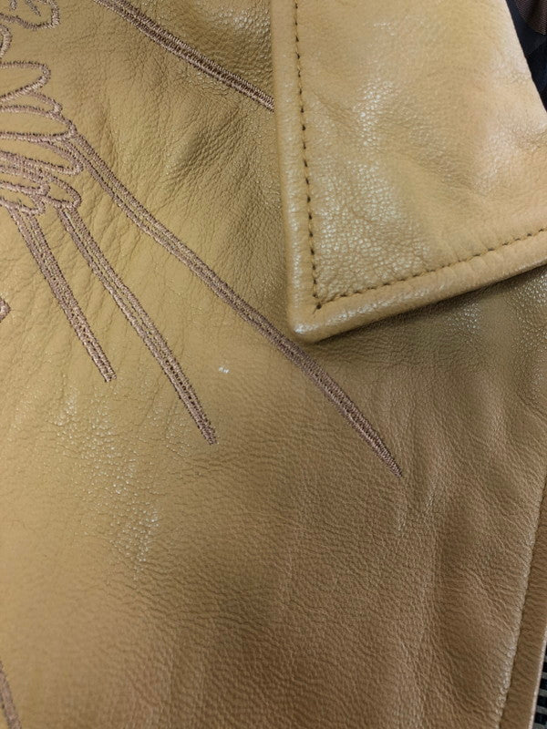 【中古品】【メンズ】 錦 ニシキ FLOWER EMBROIDERY GOAT LEATHER JACKET 刺繍 入り レザー ジャケット アウター 145-260714-rt-01-tag サイズ：Xl カラー：キャメル 万代Net店