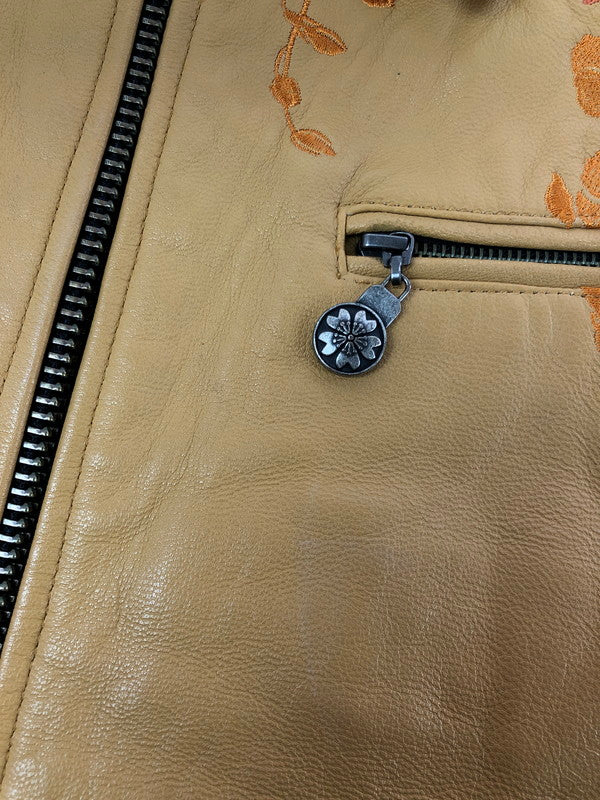 【中古品】【メンズ】 錦 ニシキ FLOWER EMBROIDERY GOAT LEATHER JACKET 刺繍 入り レザー ジャケット アウター 145-260714-rt-01-tag サイズ：Xl カラー：キャメル 万代Net店