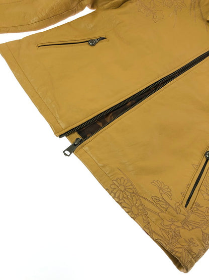 【中古品】【メンズ】 錦 ニシキ FLOWER EMBROIDERY GOAT LEATHER JACKET 刺繍 入り レザー ジャケット アウター 145-260714-rt-01-tag サイズ：Xl カラー：キャメル 万代Net店
