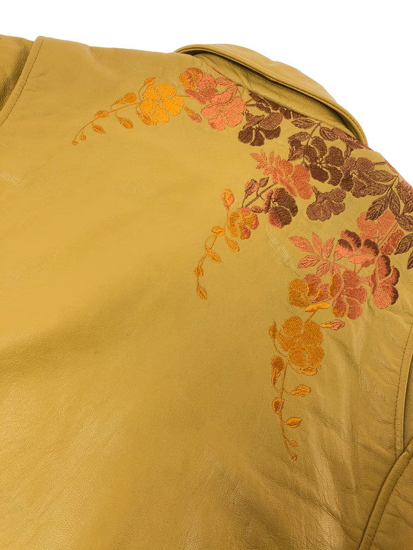 【中古品】【メンズ】 錦 ニシキ FLOWER EMBROIDERY GOAT LEATHER JACKET 刺繍 入り レザー ジャケット アウター 145-260714-rt-01-tag サイズ：Xl カラー：キャメル 万代Net店