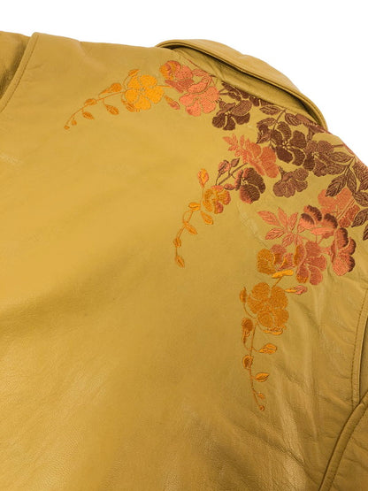 【中古品】【メンズ】 錦 ニシキ FLOWER EMBROIDERY GOAT LEATHER JACKET 刺繍 入り レザー ジャケット アウター 145-260714-rt-01-tag サイズ：Xl カラー：キャメル 万代Net店