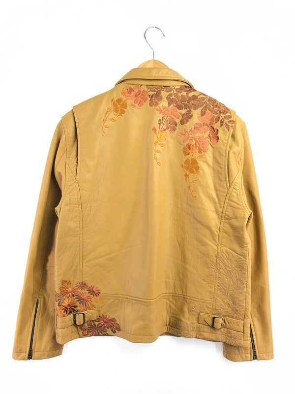 【中古品】【メンズ】 錦 ニシキ FLOWER EMBROIDERY GOAT LEATHER JACKET 刺繍 入り レザー ジャケット アウター 145-260714-rt-01-tag サイズ：Xl カラー：キャメル 万代Net店