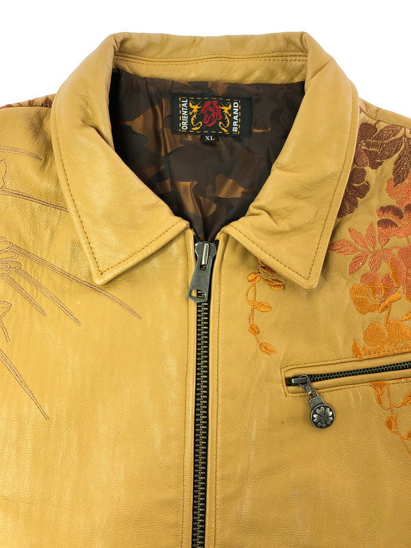 【中古品】【メンズ】 錦 ニシキ FLOWER EMBROIDERY GOAT LEATHER JACKET 刺繍 入り レザー ジャケット アウター 145-260714-rt-01-tag サイズ：Xl カラー：キャメル 万代Net店