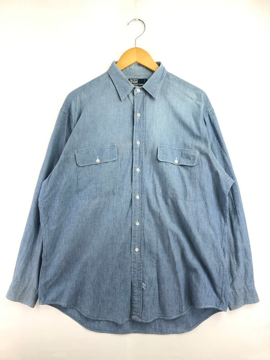 【中古品】【メンズ】 POLO RALPH LAUREN ポロ・ラルフローレン 90's L/S CHAMBRAY WORK SHIRT 90年代 ロングスリーブ シャンブレー ワーク シャツ トップス 146-260717-rt-13-tagh サイズ：L カラー：ブルー 万代Net店