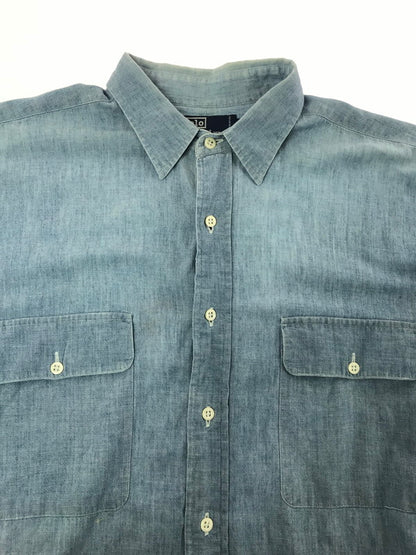 【中古品】【メンズ】 POLO RALPH LAUREN ポロ・ラルフローレン 90's L/S CHAMBRAY WORK SHIRT 90年代 ロングスリーブ シャンブレー ワーク シャツ トップス 146-260717-rt-13-tagh サイズ：L カラー：ブルー 万代Net店