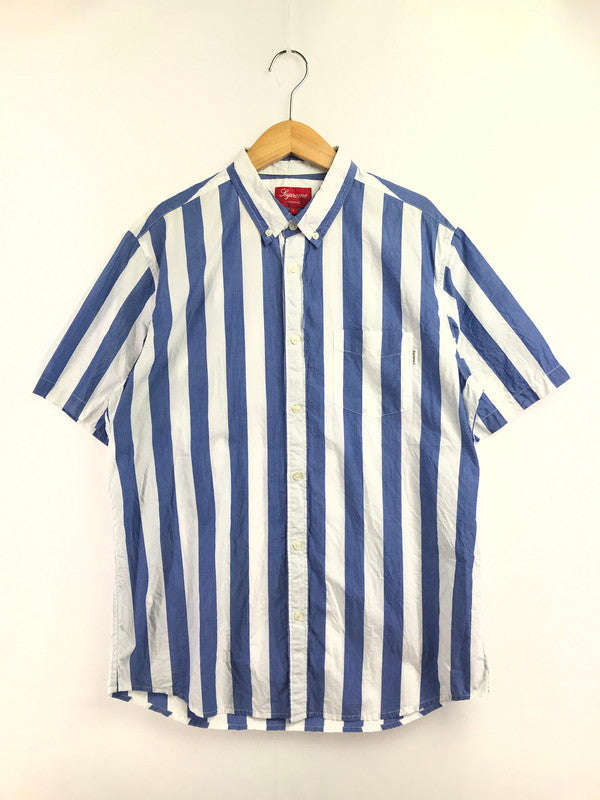 【中古品】【メンズ】 SUPREME シュプリーム 12SS TLARGE STRIPED SHIRT ストライプ シャツ 半袖シャツ トップス 149-260719-rt-15-tagh サイズ：L カラー：ブルー 万代Net店
