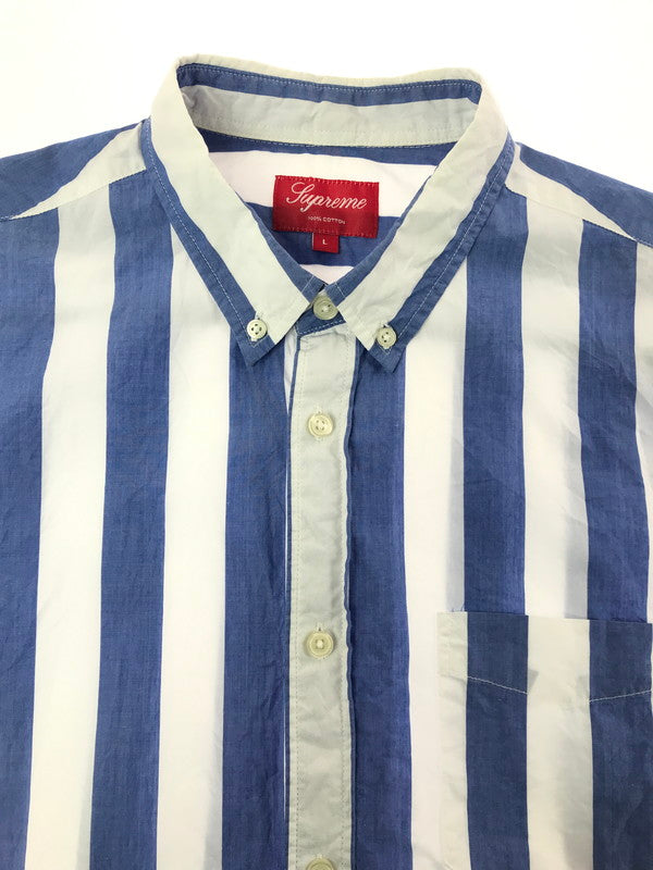 【中古品】【メンズ】 SUPREME シュプリーム 12SS TLARGE STRIPED SHIRT ストライプ シャツ 半袖シャツ トップス 149-260719-rt-15-tagh サイズ：L カラー：ブルー 万代Net店