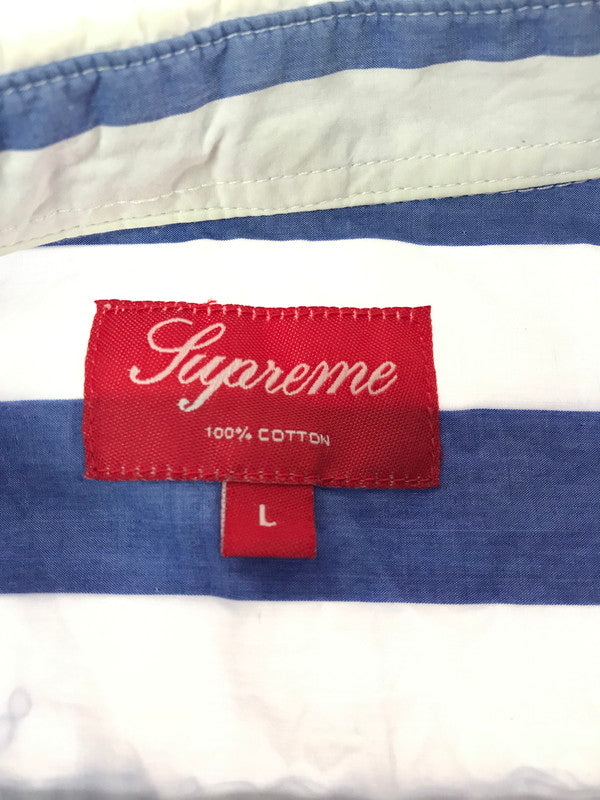 【中古品】【メンズ】 SUPREME シュプリーム 12SS TLARGE STRIPED SHIRT ストライプ シャツ 半袖シャツ トップス 149-260719-rt-15-tagh サイズ：L カラー：ブルー 万代Net店