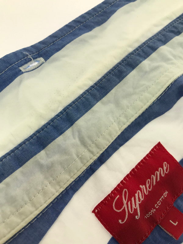 【中古品】【メンズ】 SUPREME シュプリーム 12SS TLARGE STRIPED SHIRT ストライプ シャツ 半袖シャツ トップス 149-260719-rt-15-tagh サイズ：L カラー：ブルー 万代Net店