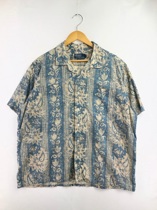 【中古品】【メンズ】 POLO RALPH LAUREN ポロ・ラルフローレン ANDY CAMP 90's SS OPEN COLLAR SHIRT アンディキャンプ 90年代 オープンカラー シャツ 146-260717-rt-12-tagh サイズ：XL カラー：ブルー 万代Net店