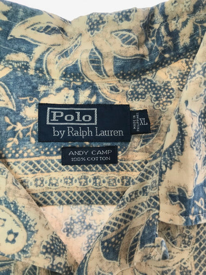 【中古品】【メンズ】 POLO RALPH LAUREN ポロ・ラルフローレン ANDY CAMP 90's SS OPEN COLLAR SHIRT アンディキャンプ 90年代 オープンカラー シャツ 146-260717-rt-12-tagh サイズ：XL カラー：ブルー 万代Net店