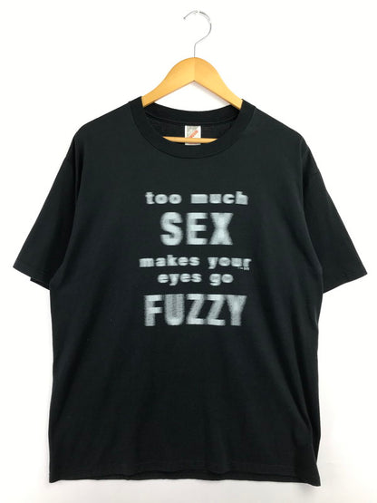 【中古品】【メンズ】 JERZEES ジャージーズ 90's TOO MUCH SEX MAKES YOUR EYES GO FUZZY TEXT DESIGN TEE テキスト デザイン Tシャツ トップス 146-260718-rt-05-tagh サイズ：L カラー：ブラック 万代Net店