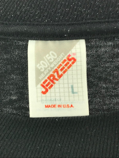 【中古品】【メンズ】 JERZEES ジャージーズ 90's TOO MUCH SEX MAKES YOUR EYES GO FUZZY TEXT DESIGN TEE テキスト デザイン Tシャツ トップス 146-260718-rt-05-tagh サイズ：L カラー：ブラック 万代Net店