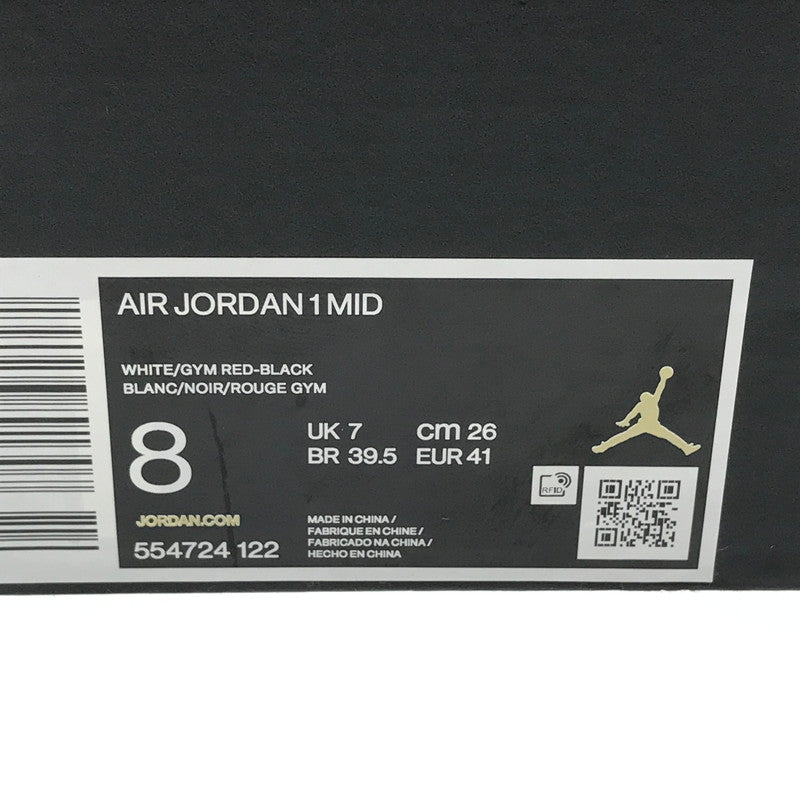 【中古品】【メンズ】 NIKE ナイキ AIR JORDAN 1 MID WHITE GYM RED BLACK 554724-122 エア ジョーダン ワン スニーカー 靴 160-260719-rt-21-tagh サイズ：26ｃｍ ＵＳ８ カラー：WHITE/GYM RED-BLACK 万代Net店