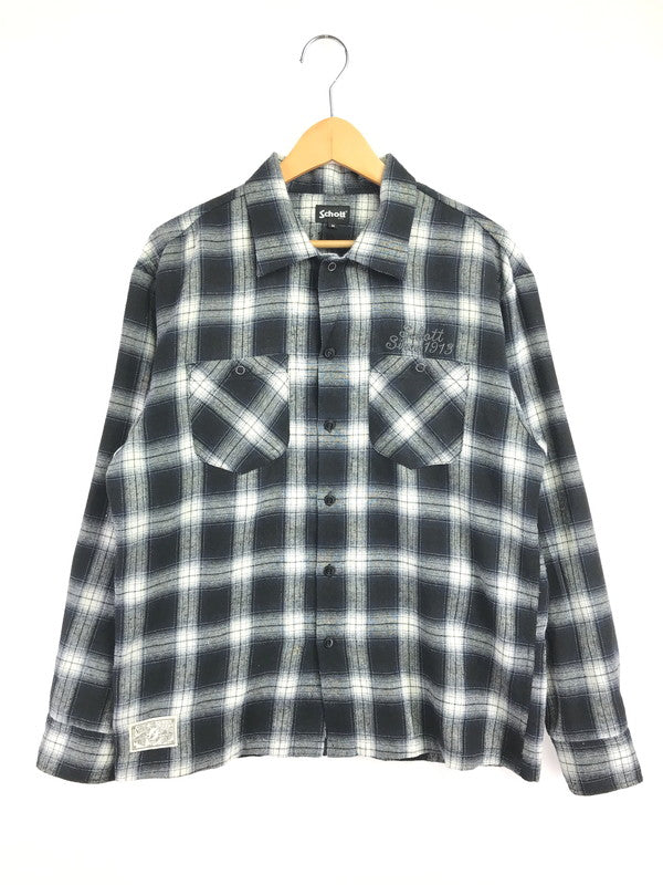 【中古品】【メンズ】 SCHOTT ショット OMBRE CHECK SHIRT BLUE BLACK WHITE 782-4220008 オンブレ チェック シャツ 半袖シャツ トップス 145-260723-rt-17-tagh サイズ：M カラー：ブラック 万代Net店