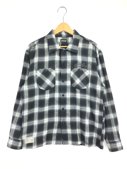 【中古品】【メンズ】 SCHOTT ショット OMBRE CHECK SHIRT BLUE BLACK WHITE 782-4220008 オンブレ チェック シャツ 半袖シャツ トップス 145-260723-rt-17-tagh サイズ：M カラー：ブラック 万代Net店