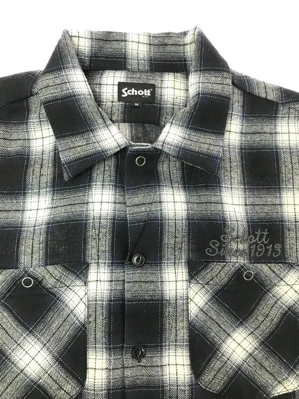 【中古品】【メンズ】 SCHOTT ショット OMBRE CHECK SHIRT BLUE BLACK WHITE 782-4220008 オンブレ チェック シャツ 半袖シャツ トップス 145-260723-rt-17-tagh サイズ：M カラー：ブラック 万代Net店