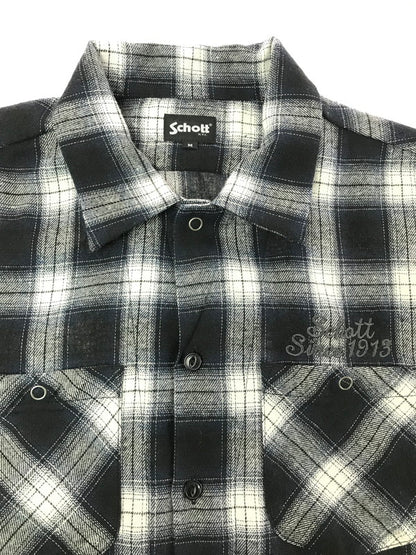 【中古品】【メンズ】 SCHOTT ショット OMBRE CHECK SHIRT BLUE BLACK WHITE 782-4220008 オンブレ チェック シャツ 半袖シャツ トップス 145-260723-rt-17-tagh サイズ：M カラー：ブラック 万代Net店