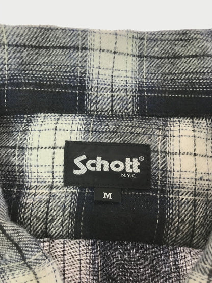 【中古品】【メンズ】 SCHOTT ショット OMBRE CHECK SHIRT BLUE BLACK WHITE 782-4220008 オンブレ チェック シャツ 半袖シャツ トップス 145-260723-rt-17-tagh サイズ：M カラー：ブラック 万代Net店