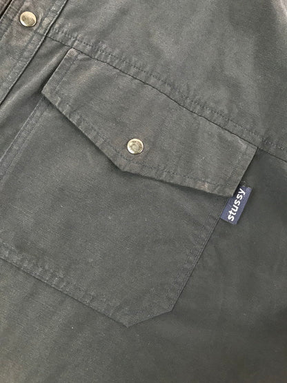 【中古品】【メンズ】 OLD STUSSY オールド ステューシー 90's L/S NYLON WORK SHIRT NAVY 90年代 ナイロン ワーク シャツ ネイビー USA製 紺タグ 142-260723-rt-08-tagh サイズ：L カラー：ブラック 万代Net店