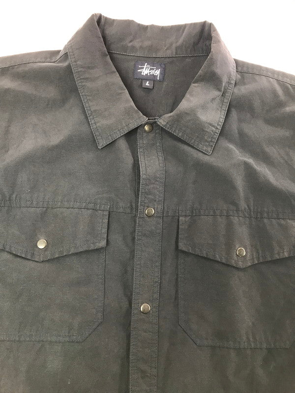 【中古品】【メンズ】 OLD STUSSY オールド ステューシー 90's L/S NYLON WORK SHIRT NAVY 90年代 ナイロン ワーク シャツ ネイビー USA製 紺タグ 142-260723-rt-08-tagh サイズ：L カラー：ブラック 万代Net店