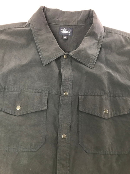 【中古品】【メンズ】 OLD STUSSY オールド ステューシー 90's L/S NYLON WORK SHIRT NAVY 90年代 ナイロン ワーク シャツ ネイビー USA製 紺タグ 142-260723-rt-08-tagh サイズ：L カラー：ブラック 万代Net店