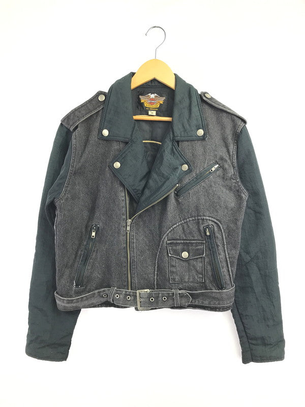【現状渡し品】【メンズ】 HARLEY-DAVIDSON BLACK DENIM ハーレーダビッドソン ブラックデニム NYLON DOUBLE RIDERS JACKET ナイロン ダブル ライダース ジャケット 145-260723-rt-04-tagh サイズ：M カラー：ブラック 万代Net店