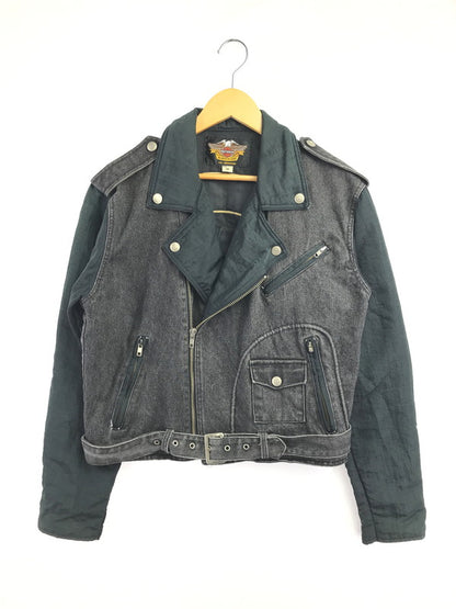 【現状渡し品】【メンズ】 HARLEY-DAVIDSON BLACK DENIM ハーレーダビッドソン ブラックデニム NYLON DOUBLE RIDERS JACKET ナイロン ダブル ライダース ジャケット 145-260723-rt-04-tagh サイズ：M カラー：ブラック 万代Net店