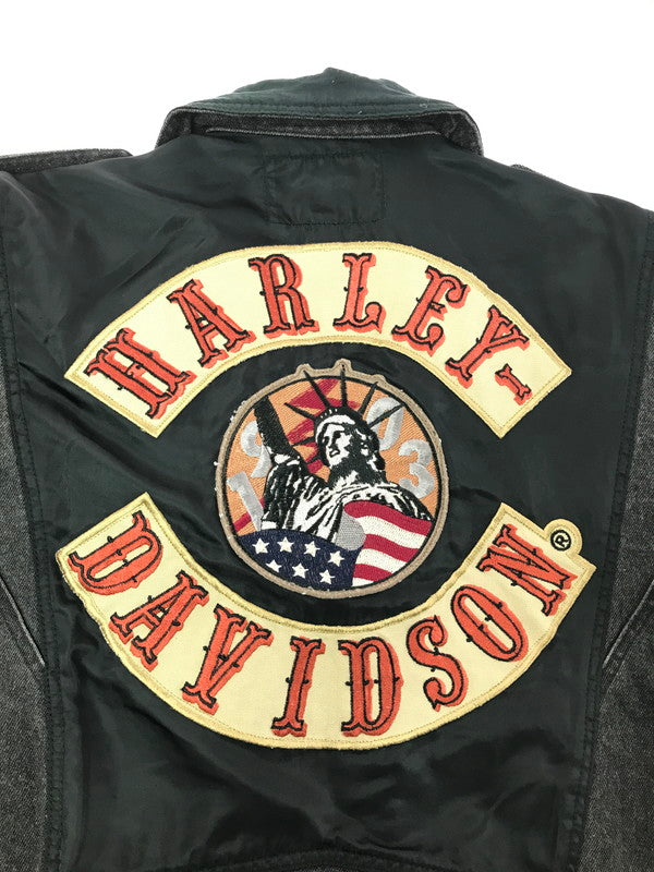 【現状渡し品】【メンズ】 HARLEY-DAVIDSON BLACK DENIM ハーレーダビッドソン ブラックデニム NYLON DOUBLE RIDERS JACKET ナイロン ダブル ライダース ジャケット 145-260723-rt-04-tagh サイズ：M カラー：ブラック 万代Net店