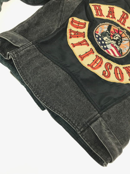 【現状渡し品】【メンズ】 HARLEY-DAVIDSON BLACK DENIM ハーレーダビッドソン ブラックデニム NYLON DOUBLE RIDERS JACKET ナイロン ダブル ライダース ジャケット 145-260723-rt-04-tagh サイズ：M カラー：ブラック 万代Net店