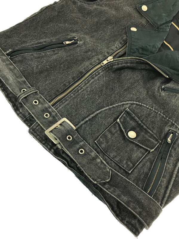 【現状渡し品】【メンズ】 HARLEY-DAVIDSON BLACK DENIM ハーレーダビッドソン ブラックデニム NYLON DOUBLE RIDERS JACKET ナイロン ダブル ライダース ジャケット 145-260723-rt-04-tagh サイズ：M カラー：ブラック 万代Net店
