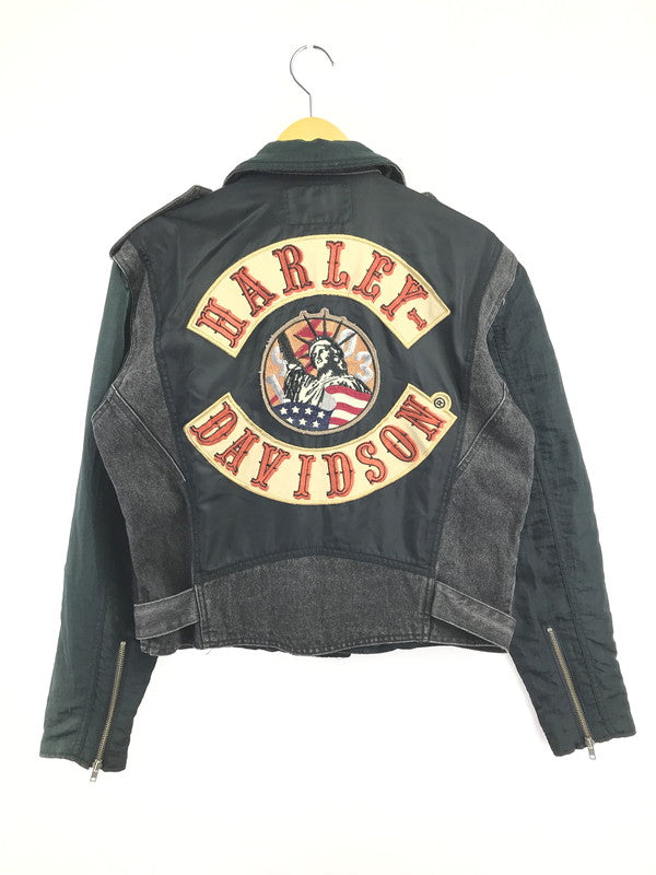 【現状渡し品】【メンズ】 HARLEY-DAVIDSON BLACK DENIM ハーレーダビッドソン ブラックデニム NYLON DOUBLE RIDERS JACKET ナイロン ダブル ライダース ジャケット 145-260723-rt-04-tagh サイズ：M カラー：ブラック 万代Net店