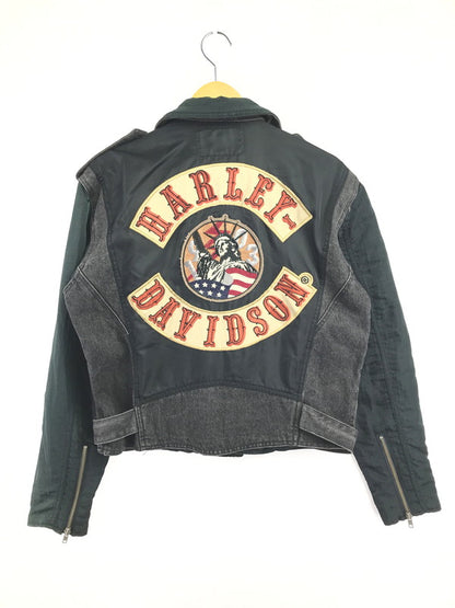 【現状渡し品】【メンズ】 HARLEY-DAVIDSON BLACK DENIM ハーレーダビッドソン ブラックデニム NYLON DOUBLE RIDERS JACKET ナイロン ダブル ライダース ジャケット 145-260723-rt-04-tagh サイズ：M カラー：ブラック 万代Net店