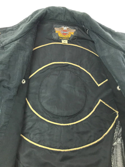 【現状渡し品】【メンズ】 HARLEY-DAVIDSON BLACK DENIM ハーレーダビッドソン ブラックデニム NYLON DOUBLE RIDERS JACKET ナイロン ダブル ライダース ジャケット 145-260723-rt-04-tagh サイズ：M カラー：ブラック 万代Net店
