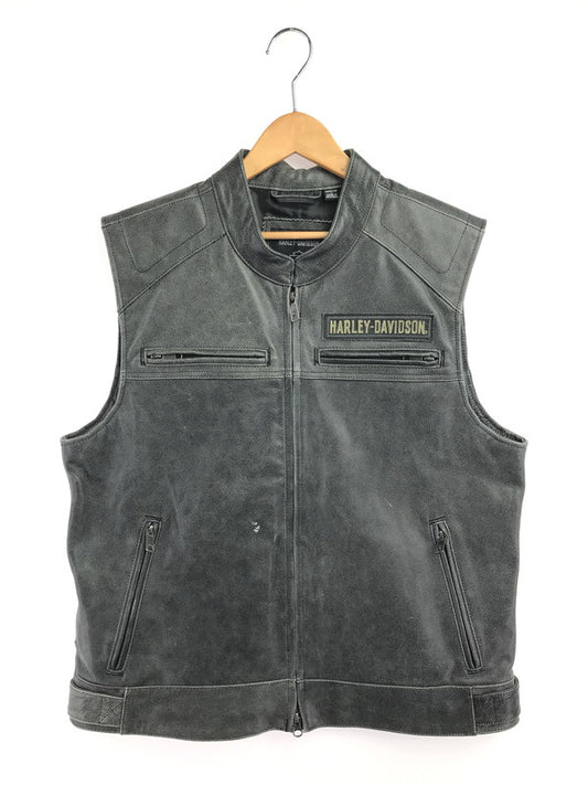 【中古品】【メンズ】 HARLEY-DAVIDSON ハーレーダビッドソン COWHIDE LEATHER VEST FADE BLACK 98109-16VM カウハイド レザー ベスト トップス 145-260723-rt-02-tagh サイズ：L カラー：ブラック 万代Net店