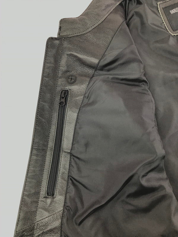 【中古品】【メンズ】 HARLEY-DAVIDSON ハーレーダビッドソン COWHIDE LEATHER VEST FADE BLACK 98109-16VM カウハイド レザー ベスト トップス 145-260723-rt-02-tagh サイズ：L カラー：ブラック 万代Net店