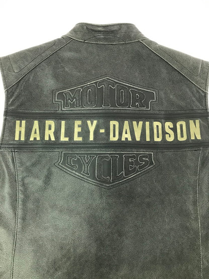 【中古品】【メンズ】 HARLEY-DAVIDSON ハーレーダビッドソン COWHIDE LEATHER VEST FADE BLACK 98109-16VM カウハイド レザー ベスト トップス 145-260723-rt-02-tagh サイズ：L カラー：ブラック 万代Net店