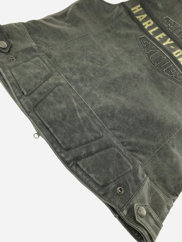 【中古品】【メンズ】 HARLEY-DAVIDSON ハーレーダビッドソン COWHIDE LEATHER VEST FADE BLACK 98109-16VM カウハイド レザー ベスト トップス 145-260723-rt-02-tagh サイズ：L カラー：ブラック 万代Net店
