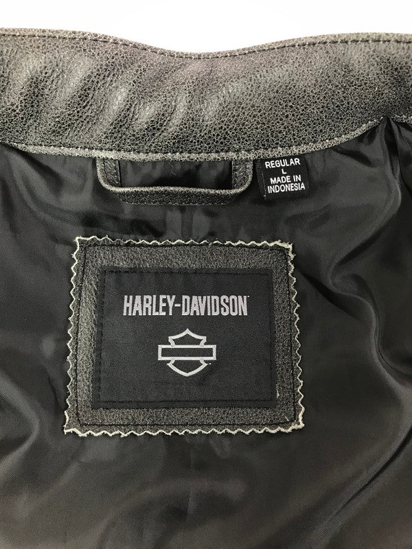 【中古品】【メンズ】 HARLEY-DAVIDSON ハーレーダビッドソン COWHIDE LEATHER VEST FADE BLACK 98109-16VM カウハイド レザー ベスト トップス 145-260723-rt-02-tagh サイズ：L カラー：ブラック 万代Net店